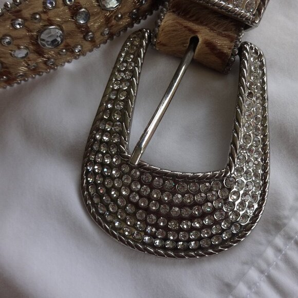 Christine Alexander women's belt size L Rhinestones on Brown Pony color, VGC - Picture 9 of 10